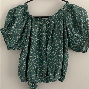 off the shoulder green tied back blouse